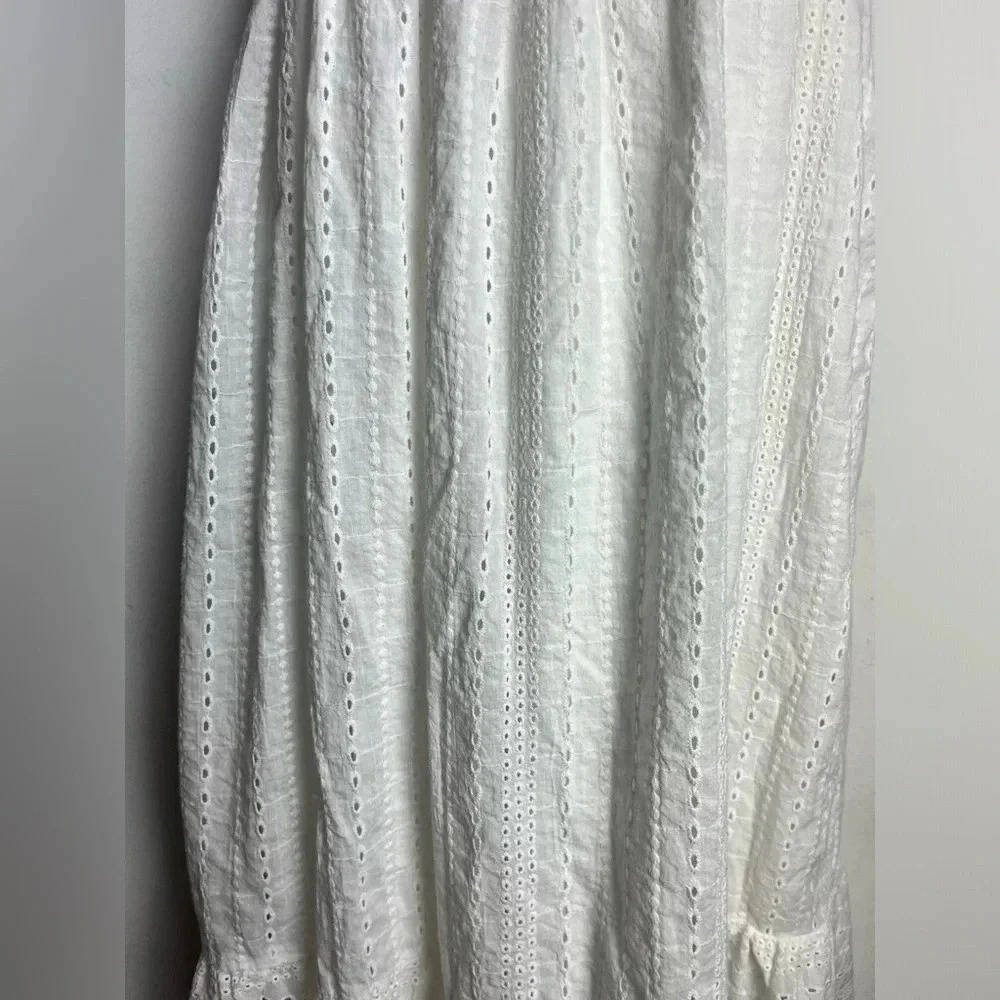 In-Loom Eyelet Lace Smocked Pale Blue Midi Dress Women's - Picture 3 of 7
